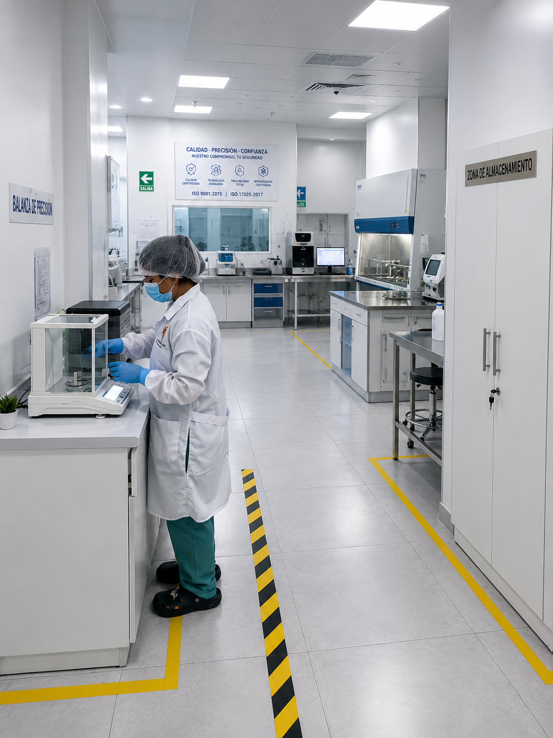 Analista en la zona de balanza de precisión del laboratorio de Grow Labs